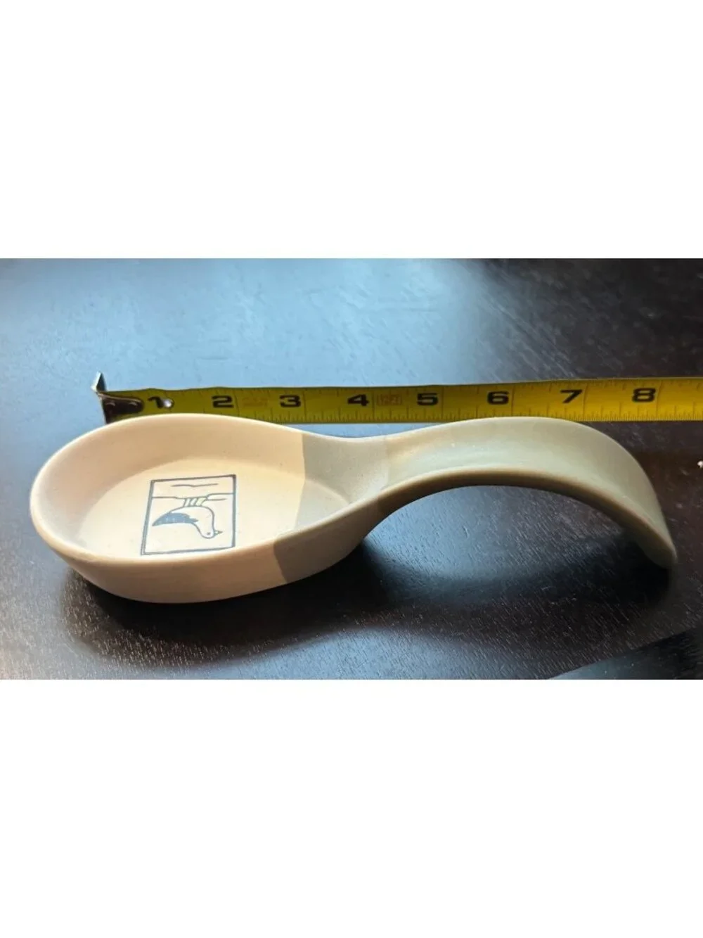 Bird Ceramic Spoon Rest With Bird Illustration Beige & Gray 6 Inches Long